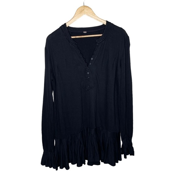 Free People Your Girl Henley Tunic Ruffle Black Small - Picture 14 of 16